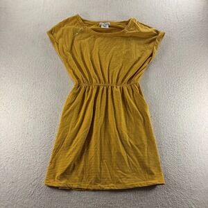 Poof New York‎ A Line Dress Womens Medium Yellow White Striped Stretch Boat Neck